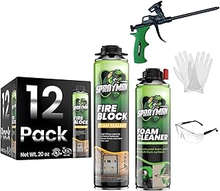 Sprayman Orange Fire Block Expanding Spray Foam - (12x20oz) Professional Gun Use Polyurethane Foam for Electrical Outlets & Water Pipes, B2 Fire Rated - Gun Included - 12 Pack