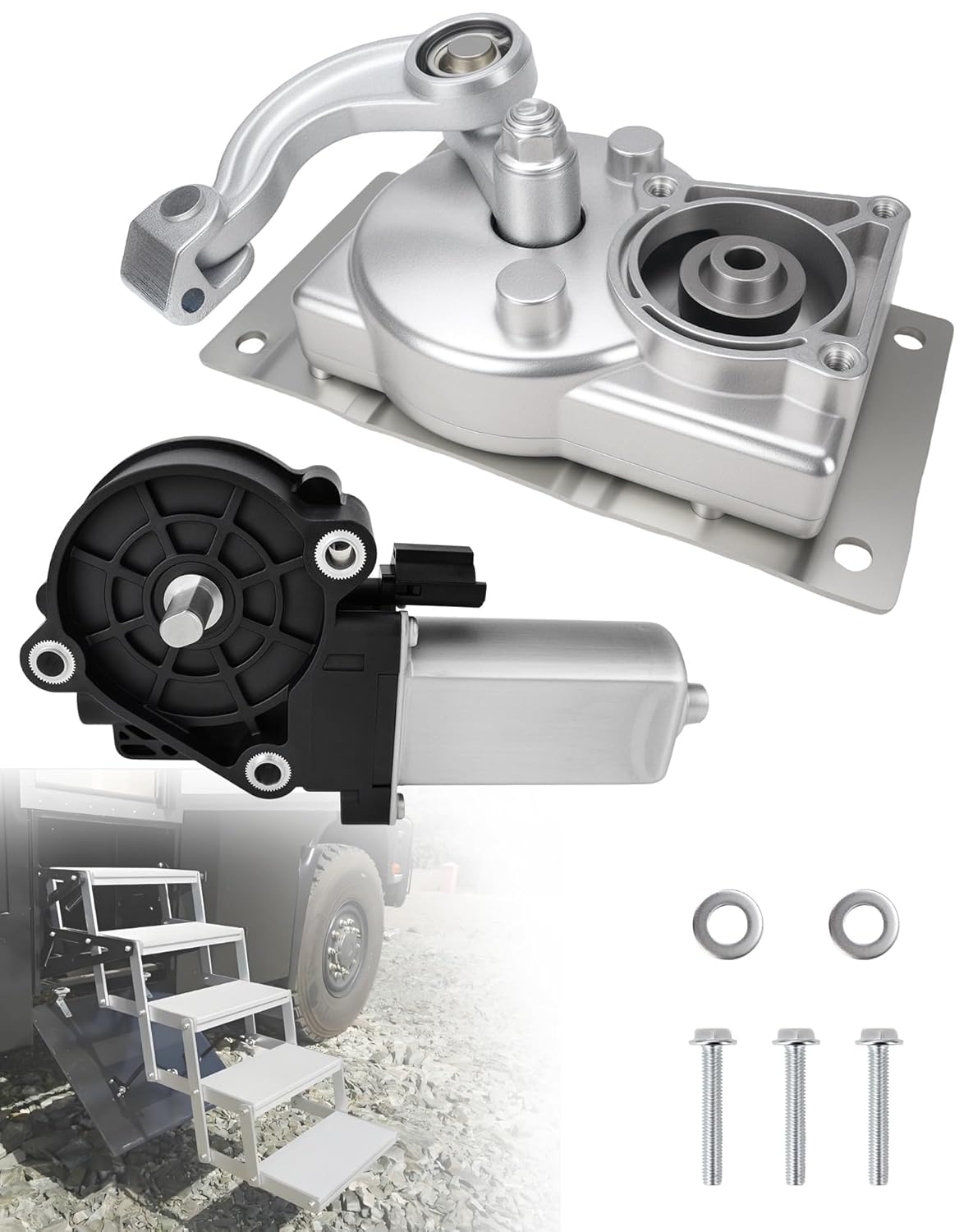 RV Power Step Motor and Gearbox Linkage Assembly Compatible with Kwikee 22-40 Series Lippert - Electric Stairs Replacement Kit 366043 1101425 379160 676061
