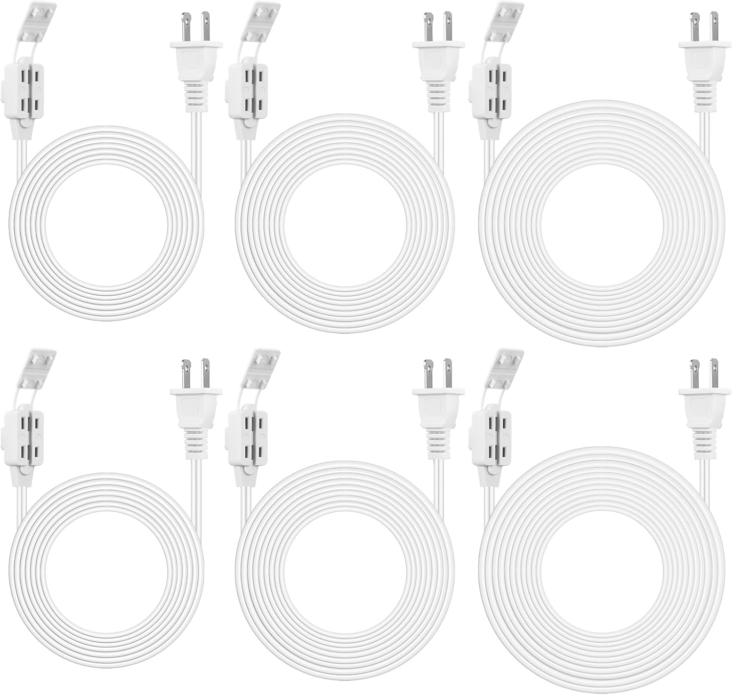 Xuhal 6 Pcs 2 Prong Extension Cord, 6ft, 9ft and 12ft 3