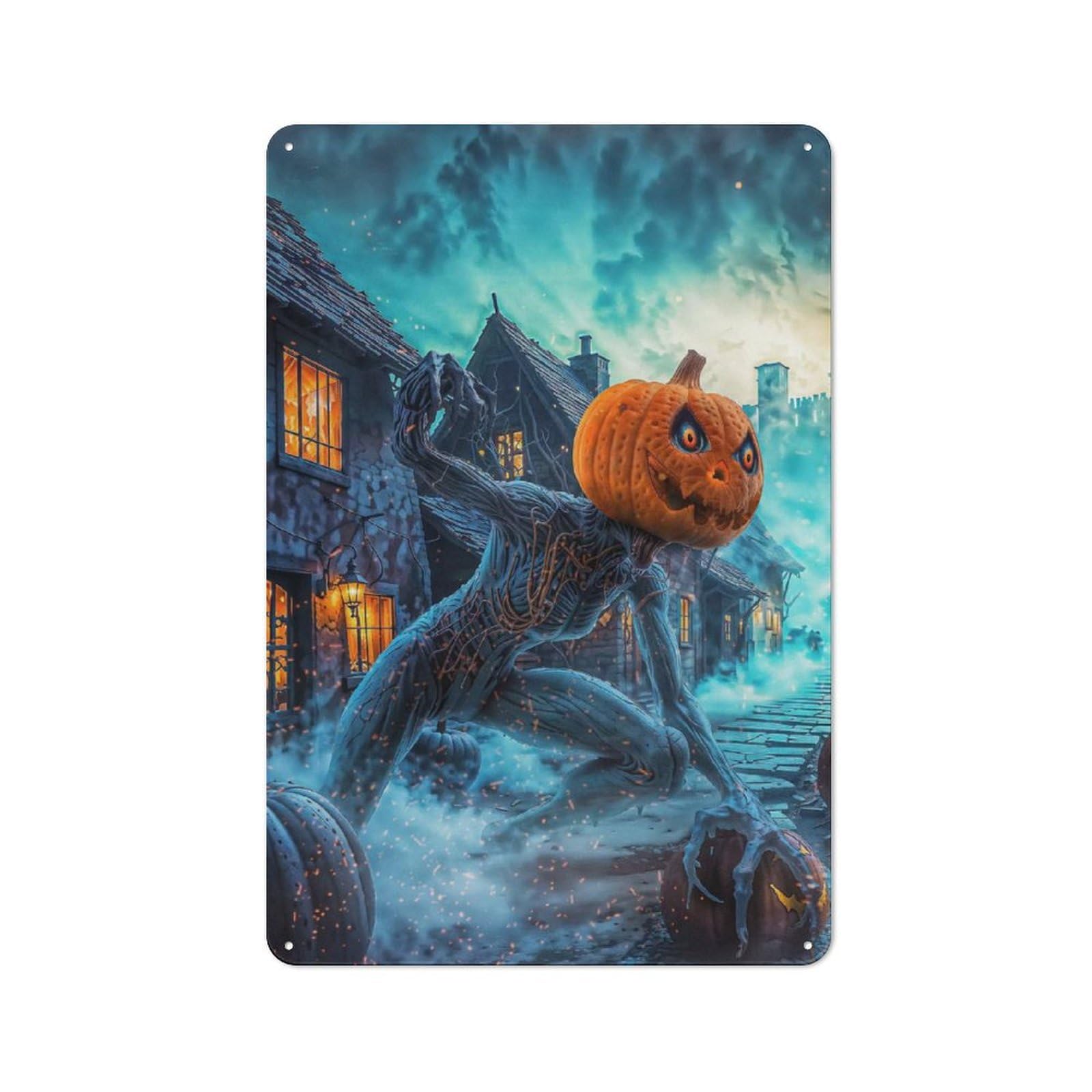 Junmoney Pumpkin Head Monster Garage Metal Sign 30X20cm, Retro Workshop Wall Decor For Tool Room, Garage, Studio Or Home Bar