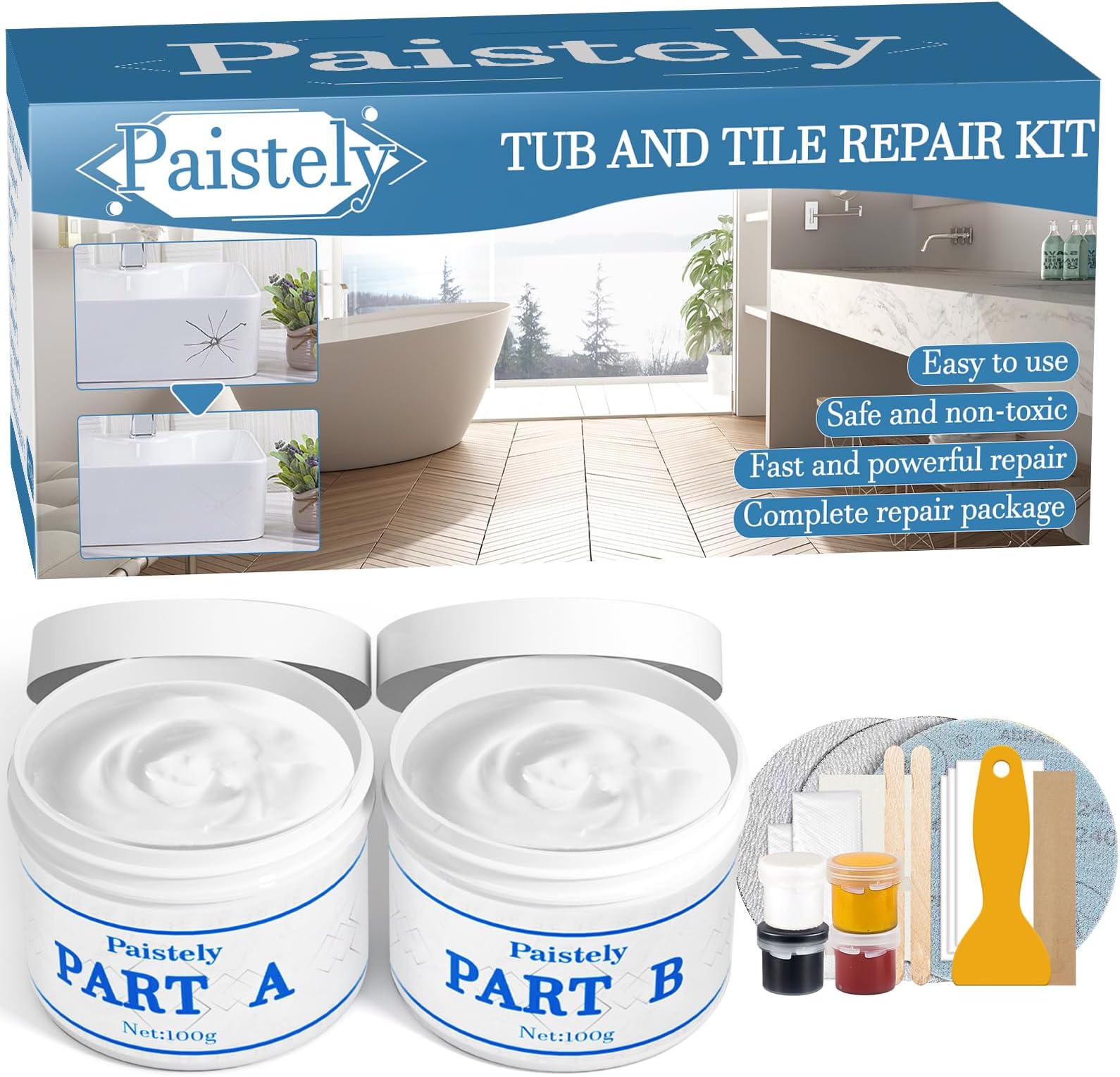 Shower Tray Repair Kit, 200g Tub, Tile and Shower Repair Kit, Waterproof and Leak-Proof Bathtub Repair Kit, Bath Repair Kit to Repair Scratches, Holes, Cracks (color match)