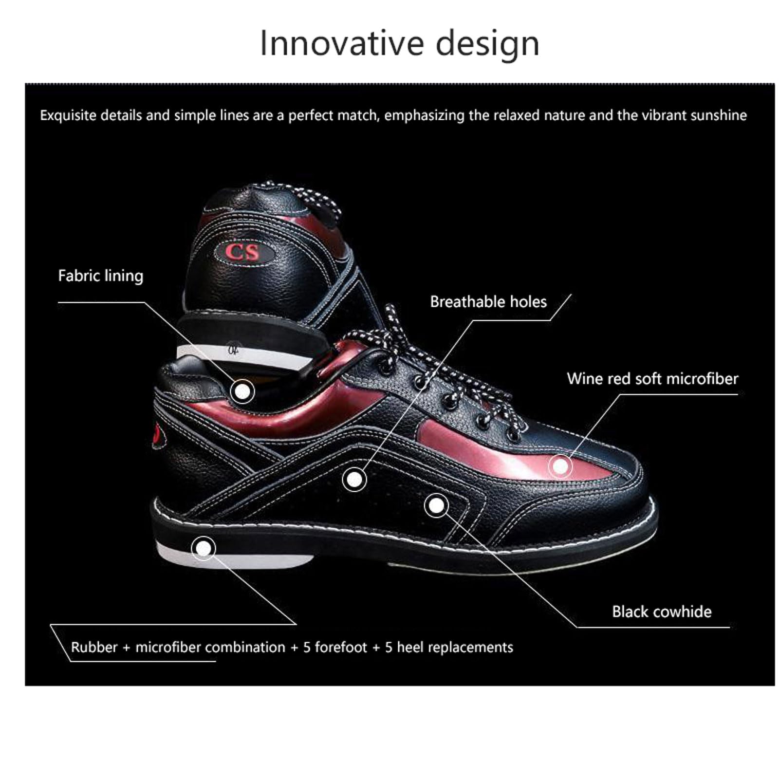 Hommes Chaussures De Bowling,Chaussures de Bowling pour Femme,Chaussures D'entraînement De Bowling,léger en Cuir véritable Respirant,avec Semelle Interchangeable,pour droitiers et gauchers
