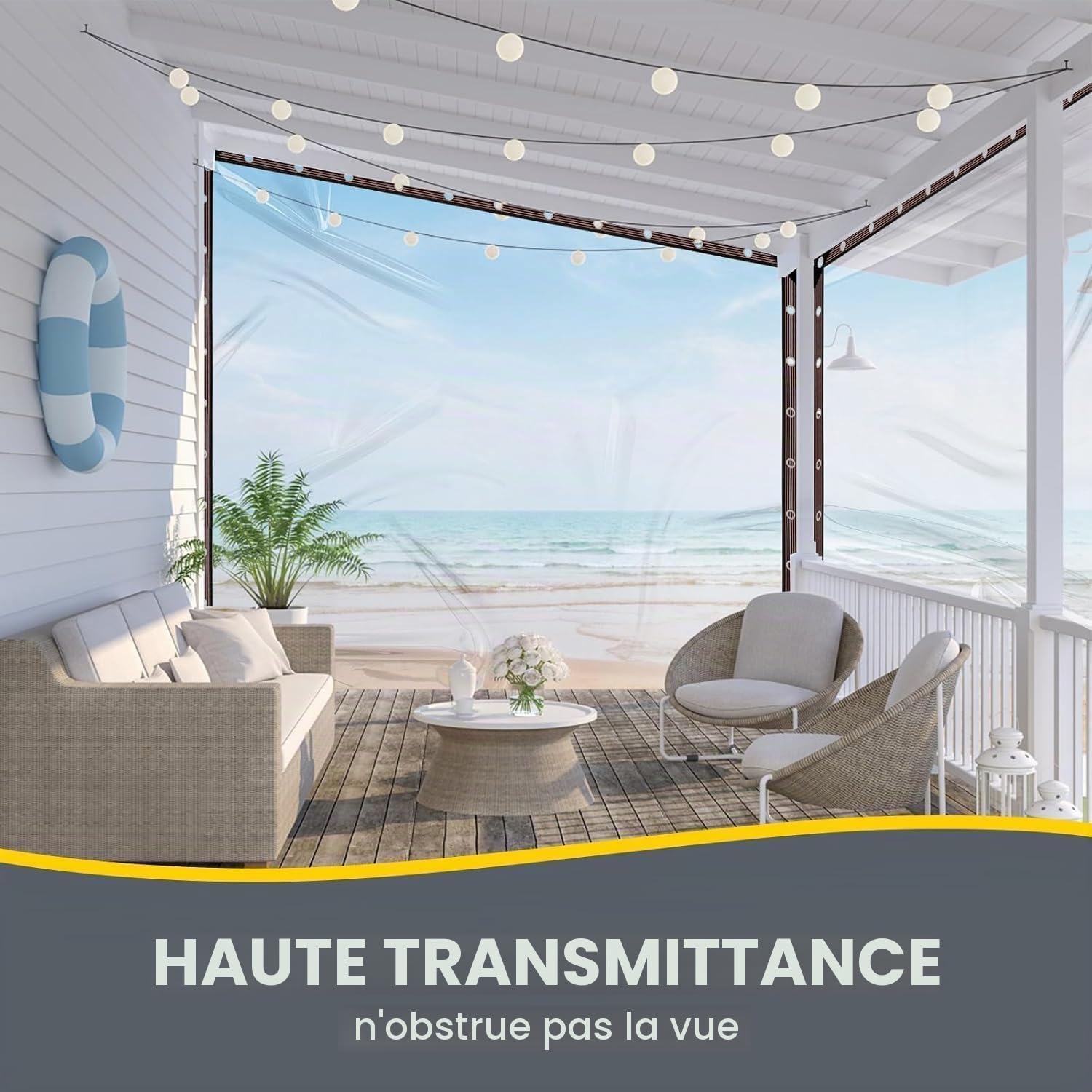 Bâche transparente pour extérieur 3 * 5m, Bâche transparente avec œillets, Transparente et résistante aux UV, Bâche de protection transparente imperméable