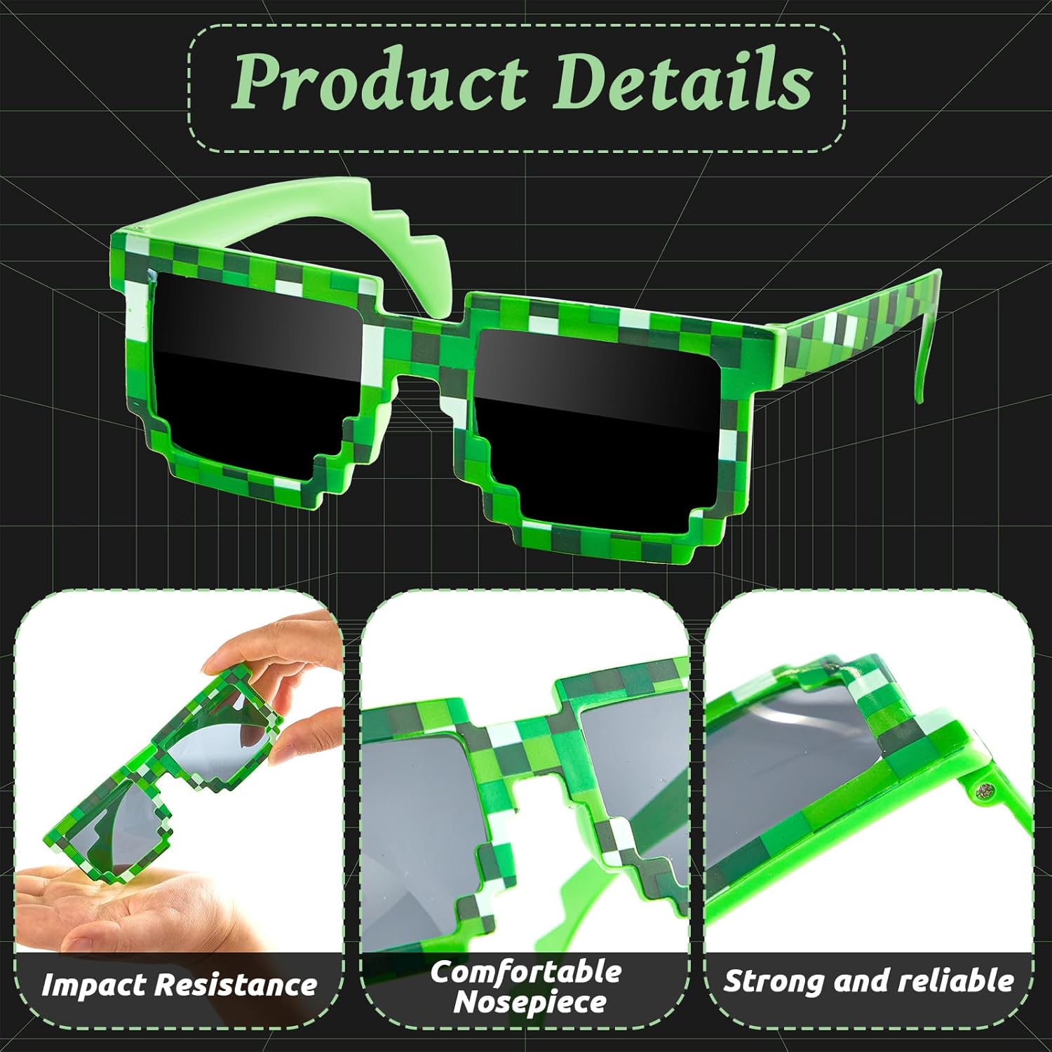 Lonfliness Pixel Themed Birthday Decoration Pixel Sunglasses Video Game Party Favors Gamer Colorful Glasses Birthday Supplies