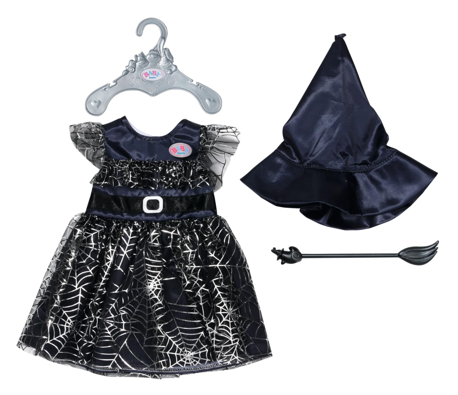 BABY born Witch Dress with Broom and Witch hat, Halloween Doll Dress Up for 43 cm dolls, 836026 Zapf Creation