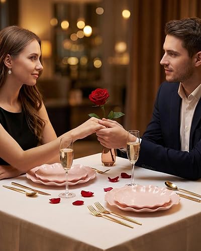 Miniatura 4 de LIYH 24 Piezas Platos Rosados Reutilizables, Plato de Plástico Rosa Festoneado Duradero y Apto para Lavavajillas, Plato de Baby Shower, Platos de