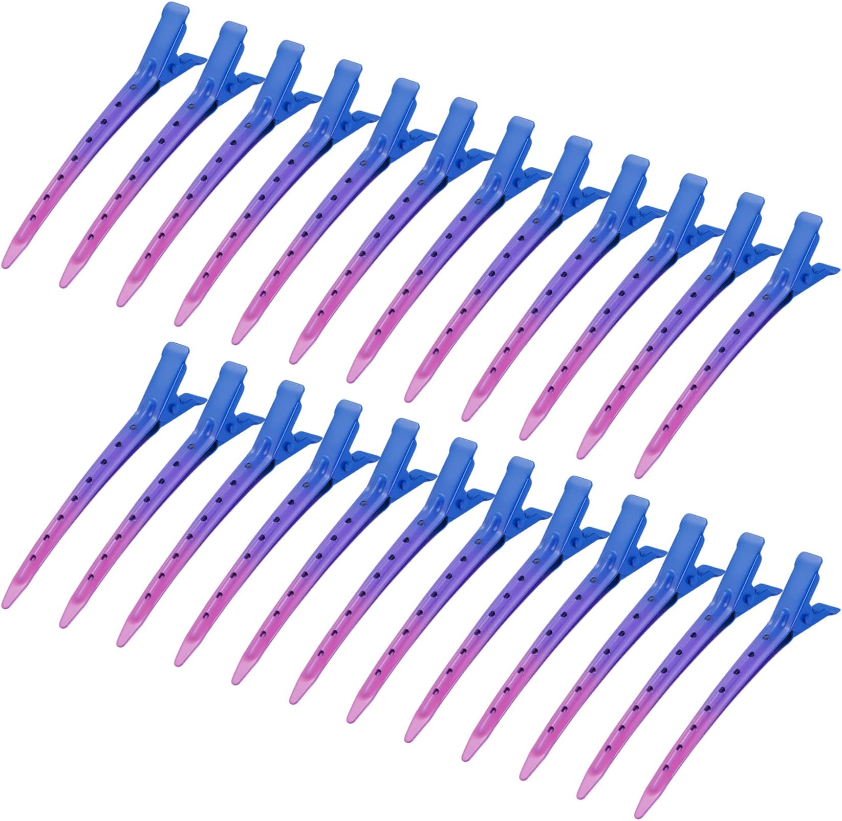 24 Packs Duck Bill Clips, Bantoye 3.35 Inches Rustproof Metal Alligator Curl Clips with Holes for Hair Styling, Hair Coloring, Gradient Deep Blue