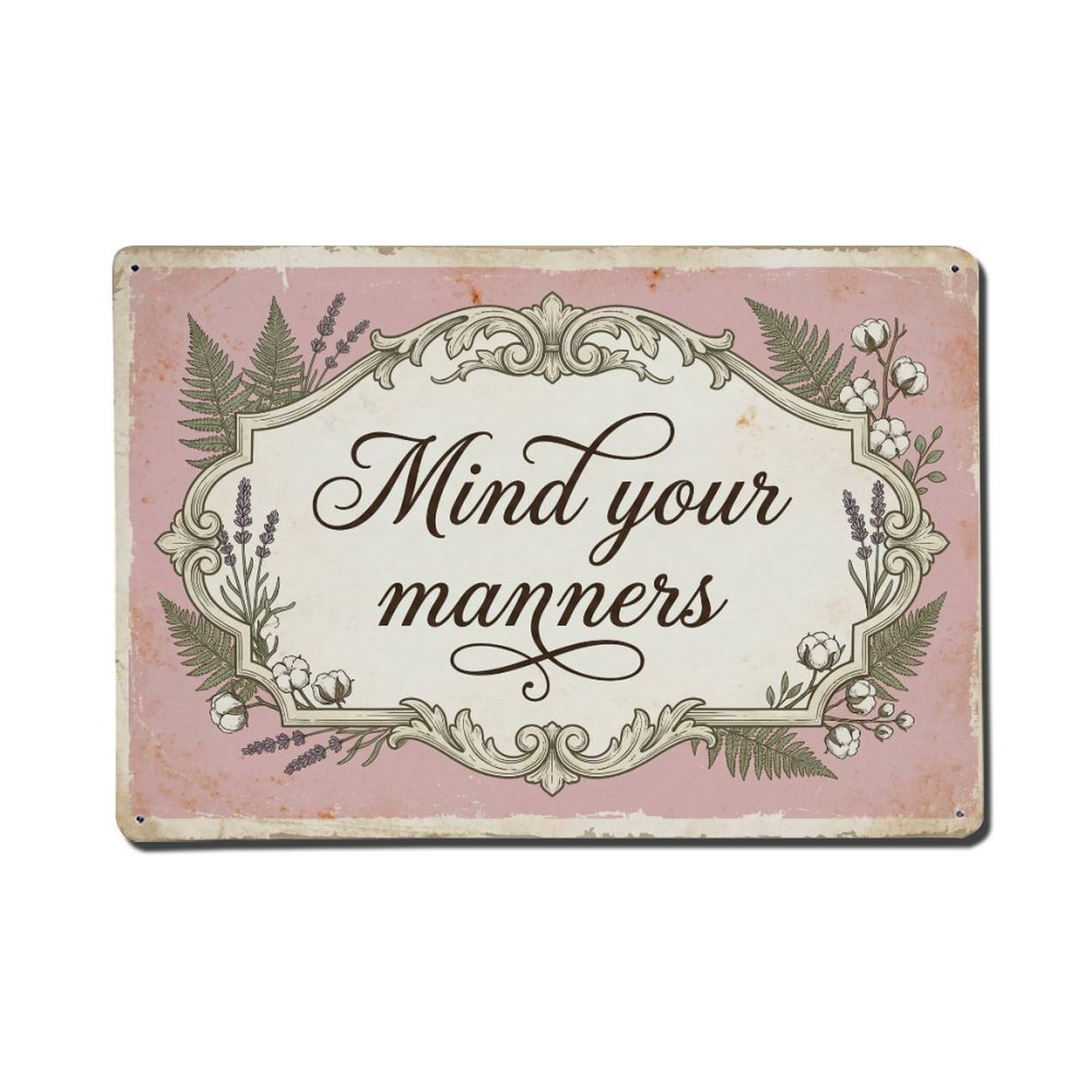 Olhnbad Style Mind Your Manners Bathroom Quote Rustic Farmhouse Metal Tin Sign