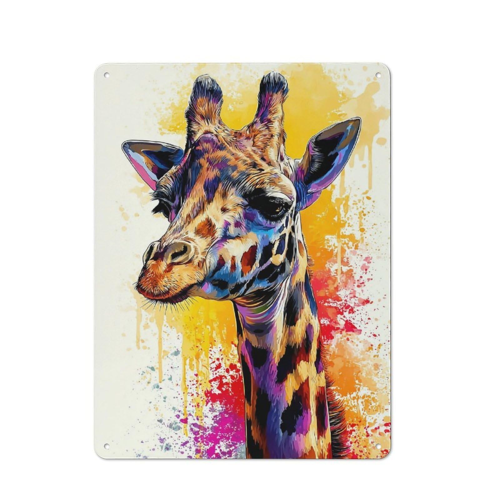 Junmoney Colorful Giraffe Abstract Art Smart Metal Wall Decor 40X30cm, Office Metal Sign For Office, Study, Studio Or Hallway