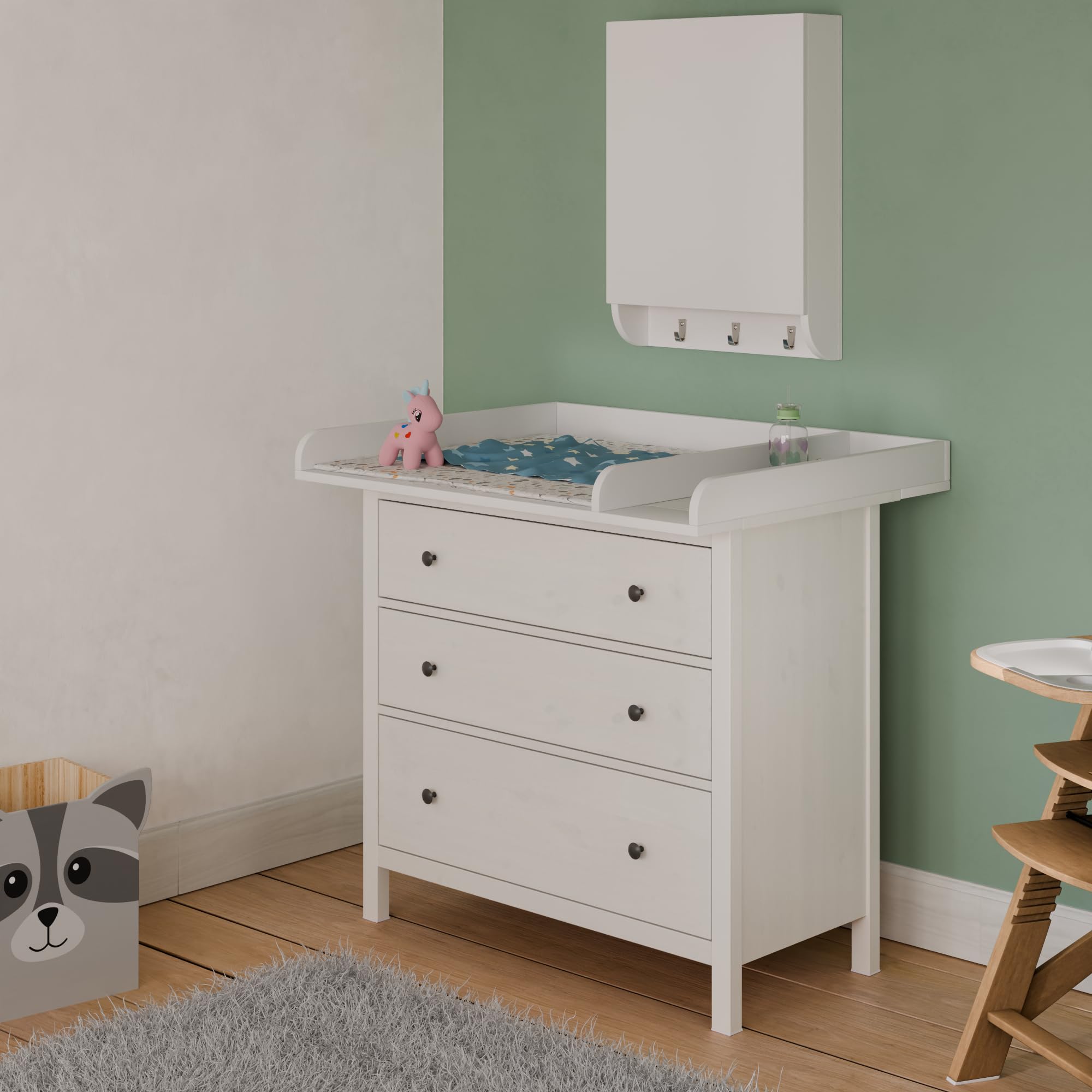 Fasciatoio con Divisorio per IKEA MALM, Piano Cambio Rimovibile, Scomparto Laterale, Bianco, 80 × 72 cm, Profondità 48 cm