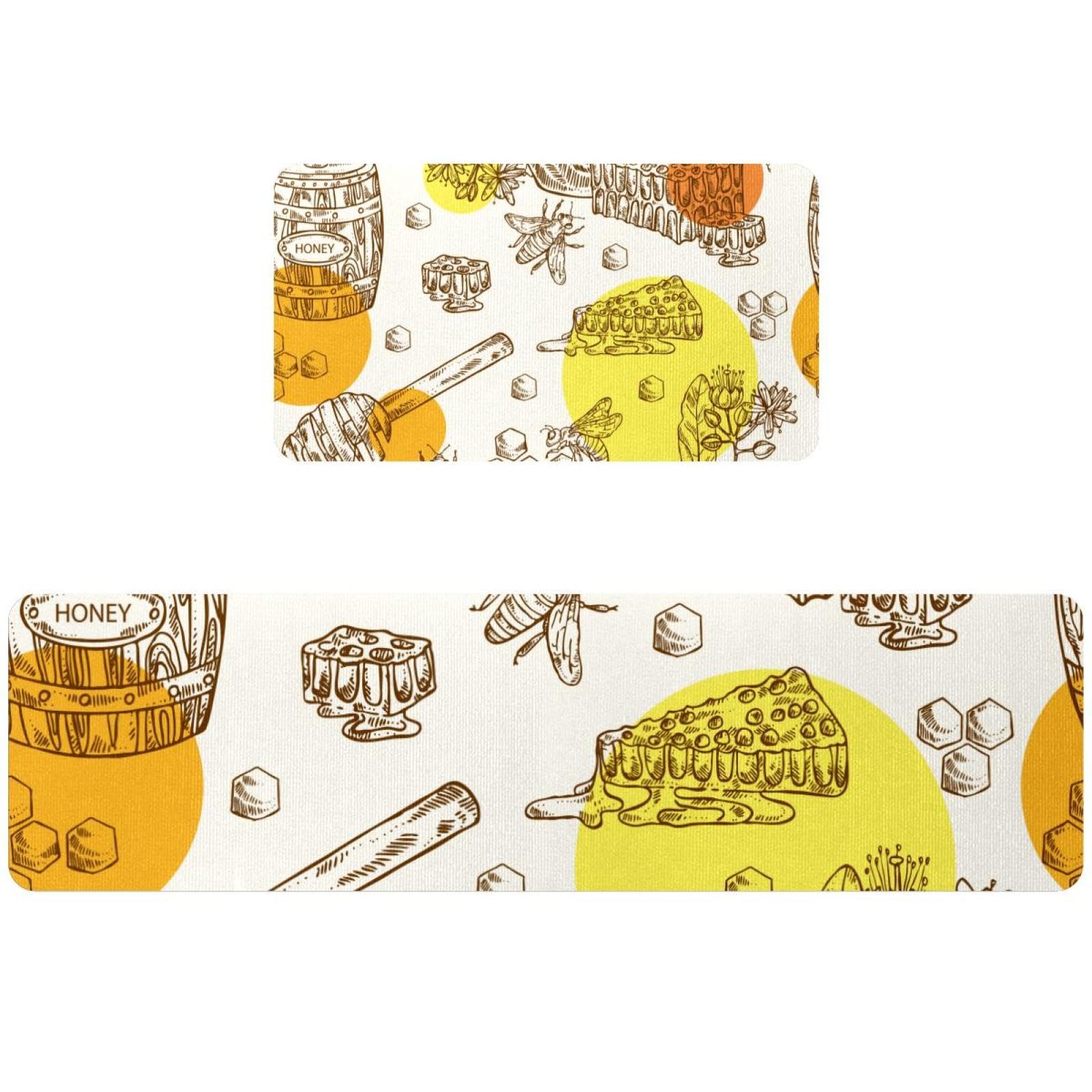 Tapis de cuisine antidérapant et lavable nid d'abeille - Lot de 2 tapis absorbant