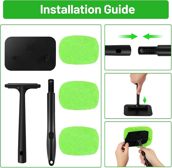XINDELL Windshield Cleaning Tool Grip 22 Microfiber Car Window Cleaner Dash & Windshield Brush with Ergonomic Handle, Reusable Pads for Interior & Exterior Glass Cleaning