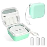 Label Maker Case Compatible with Memoking T02, Case for Phomemo M02 Mini Sticker Printer with 3 Rolls Thermal Sticky Paper(1.97in x 11.48ft/50mm x 3.5m), Portable Sticker Paper Storage Holder (Green)