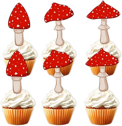 18 piezas de plantas de selva con purpurina roja para decoración de postre, decoración temática de animación a hongos, suministros de decoración disponible en Yaxa Peru