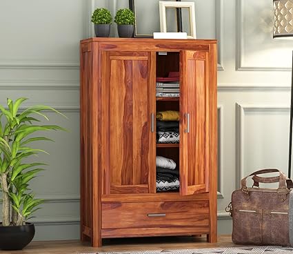 KARINA FURNITURE Wooden Wardrobe for Clothes | Sheesham Wood 2-Door Wardrobe with 2 Drawer Storage | Solid Wood Large Cupboard Almirah: Storage Cabinet for Your Living/Bedroom/Guestroom (Design 76)
