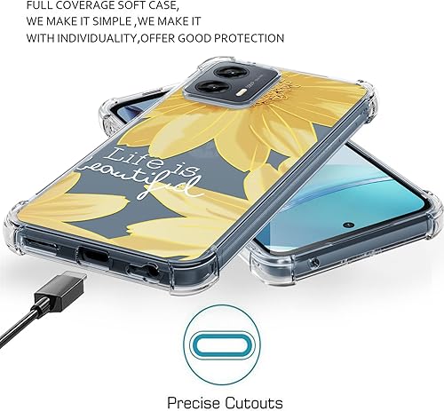 Miniatura 7 de Osophter Funda para Moto G 5G 2023, Motorola G 5G 2023 para mujeres y niñas, diseño floral con protector de pantalla, absorción de golpes, funda de