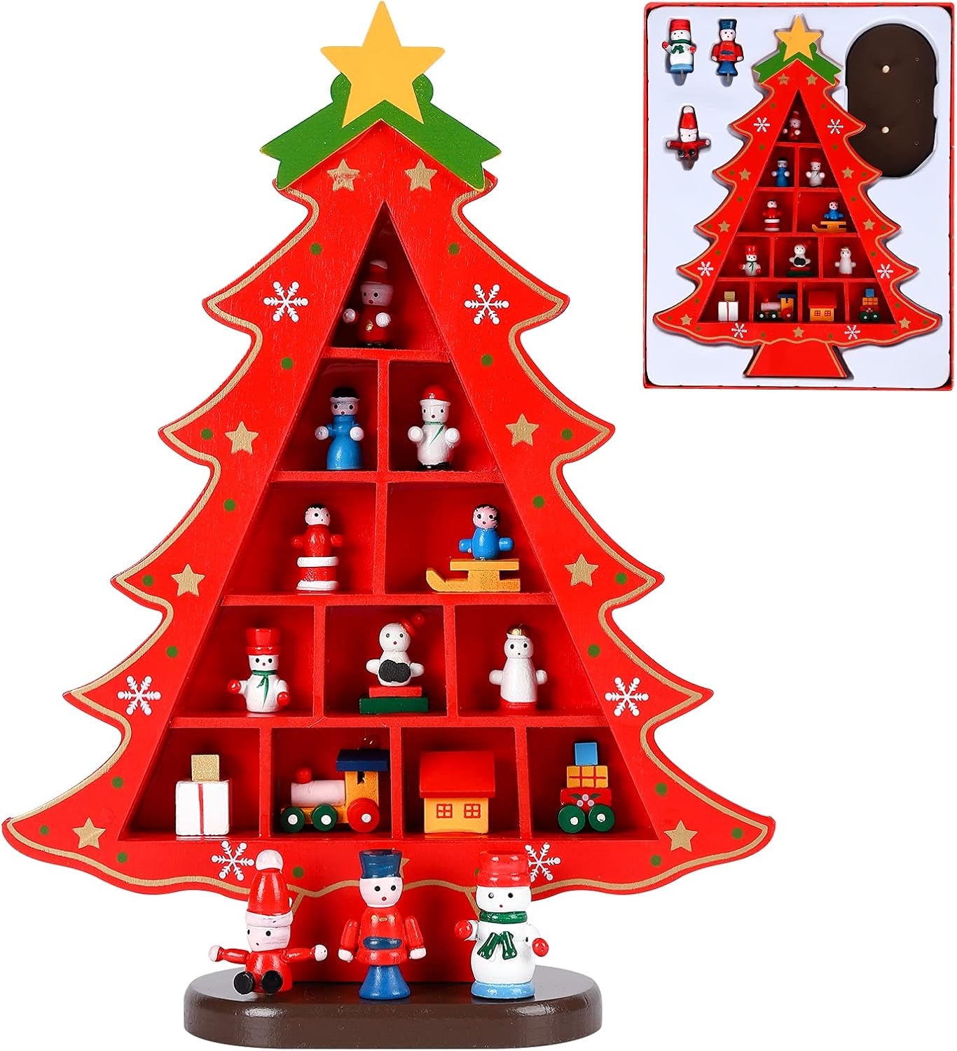 TSLBW Wooden Tabletop Christmas Tree Small Desk Xmas Tree With Miniature Ornaments Desktop