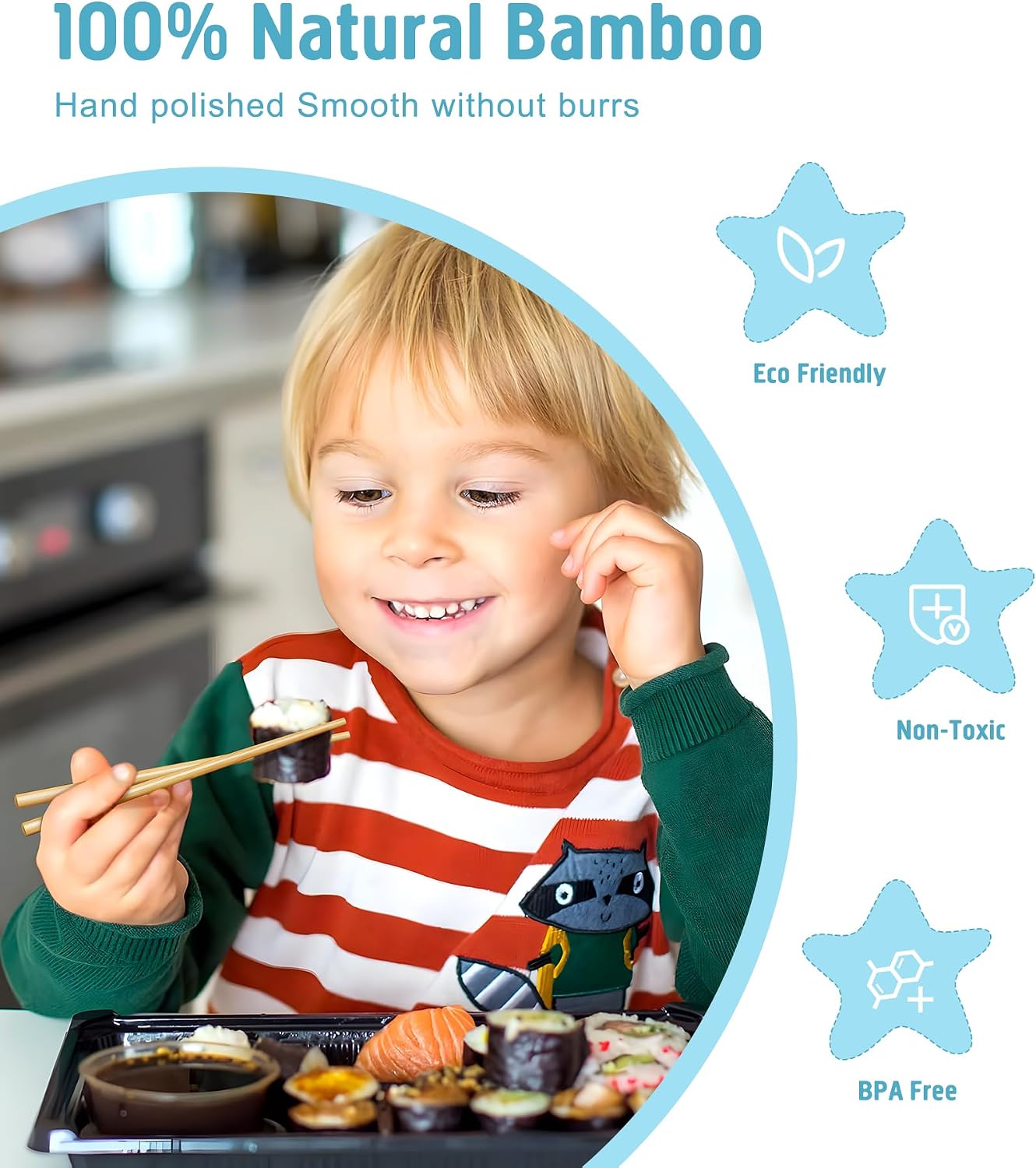3 Pairs Short Kids Chopsticks 7inch Bamboo Reusable Training Chop Sticks for Beginners