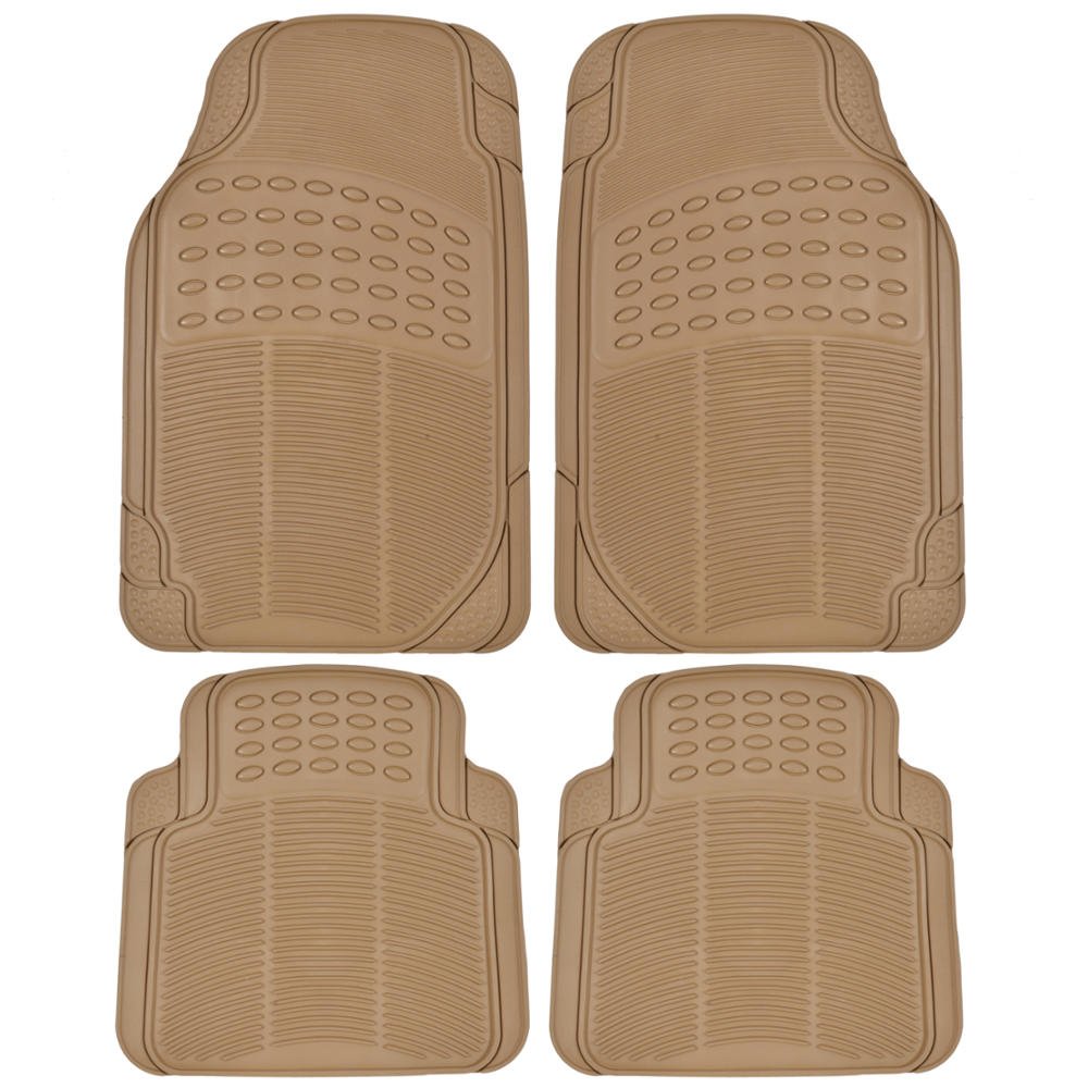 BDK All Weather Tough Rubber Car Floor Mats Liners-Heavy Duty Trimmable Semi Custom Fit for Car Truck Van SUV (Beige)