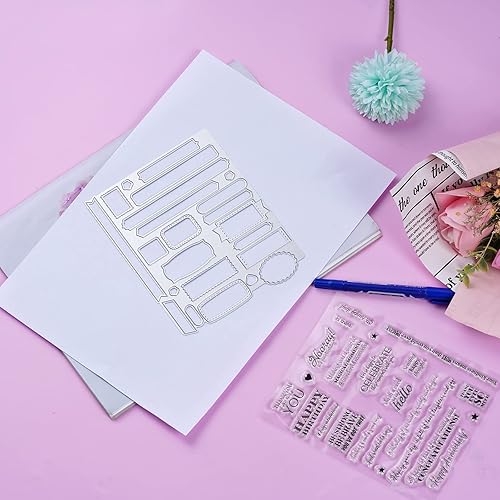 Miniatura 4 de Sucrain 2 troqueles de metal troquelados y sellos de silicona transparente, para hacer tarjetas, papel, manualidades, álbumes de recortes,