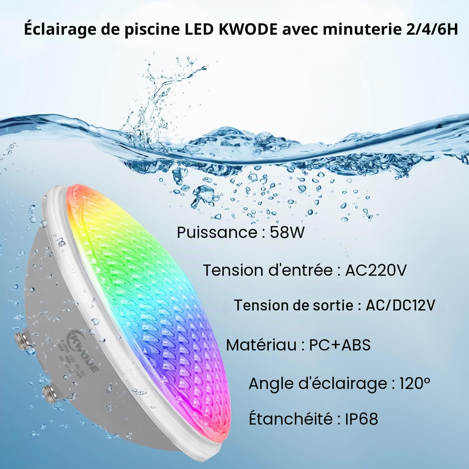 LED Pool Light par56, lumière de piscine RGB 58w, lumière de piscine étanche ip68 avec télécommande, Chronographe 2/4/6H, contrôle de commutateur