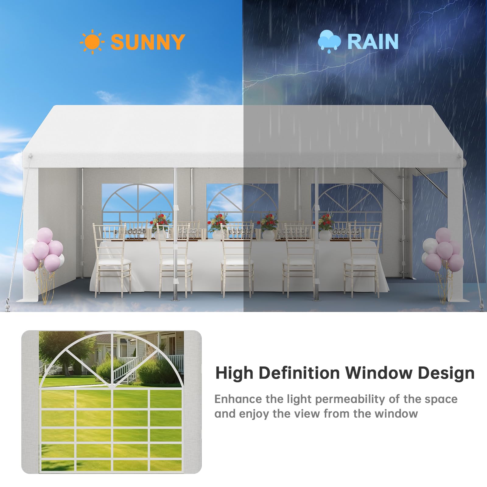 JUMMICO Pavillon Partyzelt Wasserdicht Stabil PE Plane 450 N 170g Gartenzelt UV Schutz 50+ Zelt Festzelt Bierzelt Gartenpavillon für Garten, Party, Festival, Hochzeit, weiß (3 X 6M)