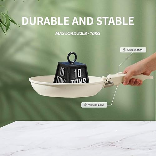 Miniatura 7 de Juego de utensilios de cocina de cerámica antiadherente de 21 piezas con mango desmontable, sartenes y ollas, juego de utensilios de cocina para