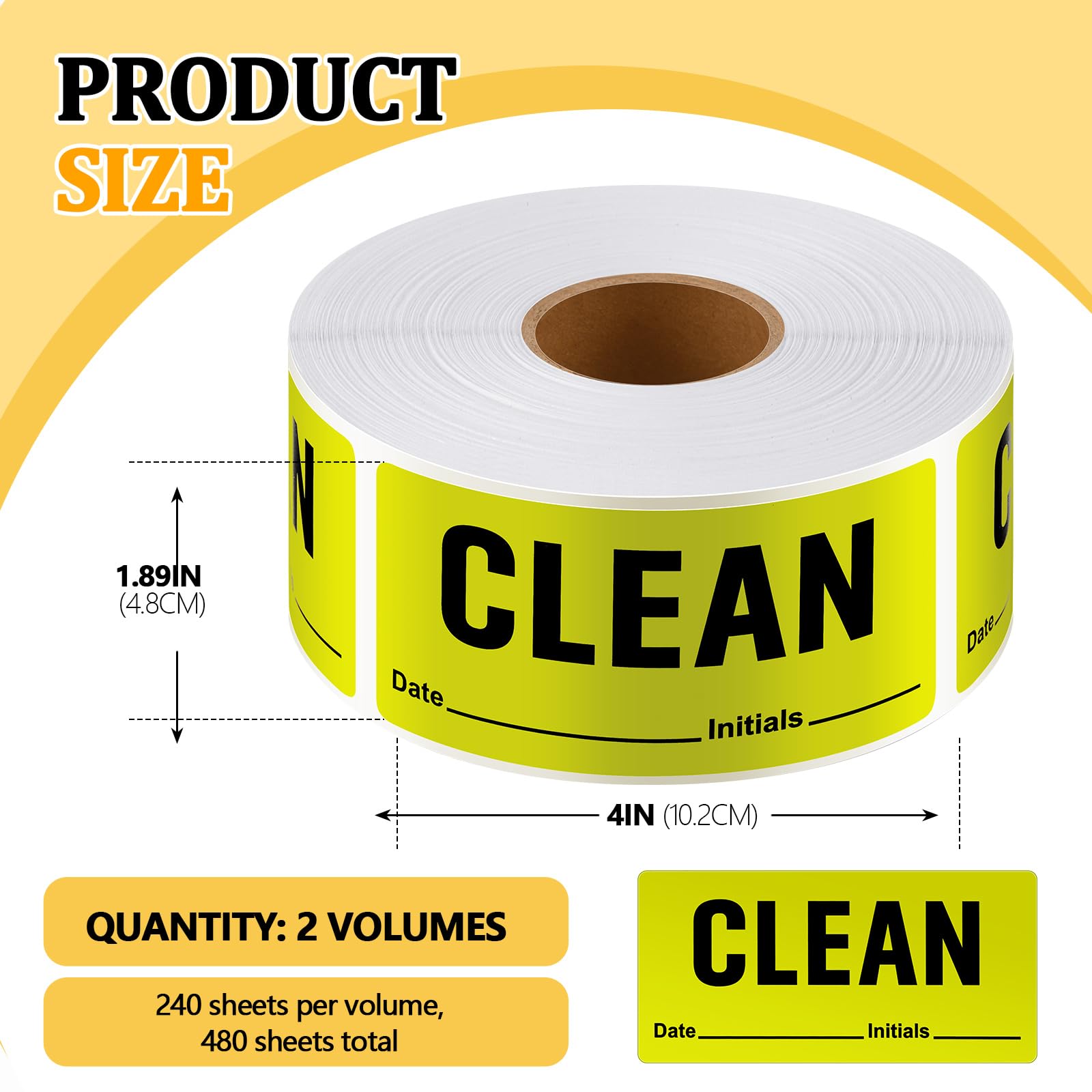 Dunzoom 2 Rolls 480 Sheets Clean Labels 4 x 2 Inch Fluorescent Green Labels Rectangular Cleaning Identification Stickers Writable Self-Adhesive Suitable for Hotels, Laboratories, Hospitals, Schools — Amazon image 2
