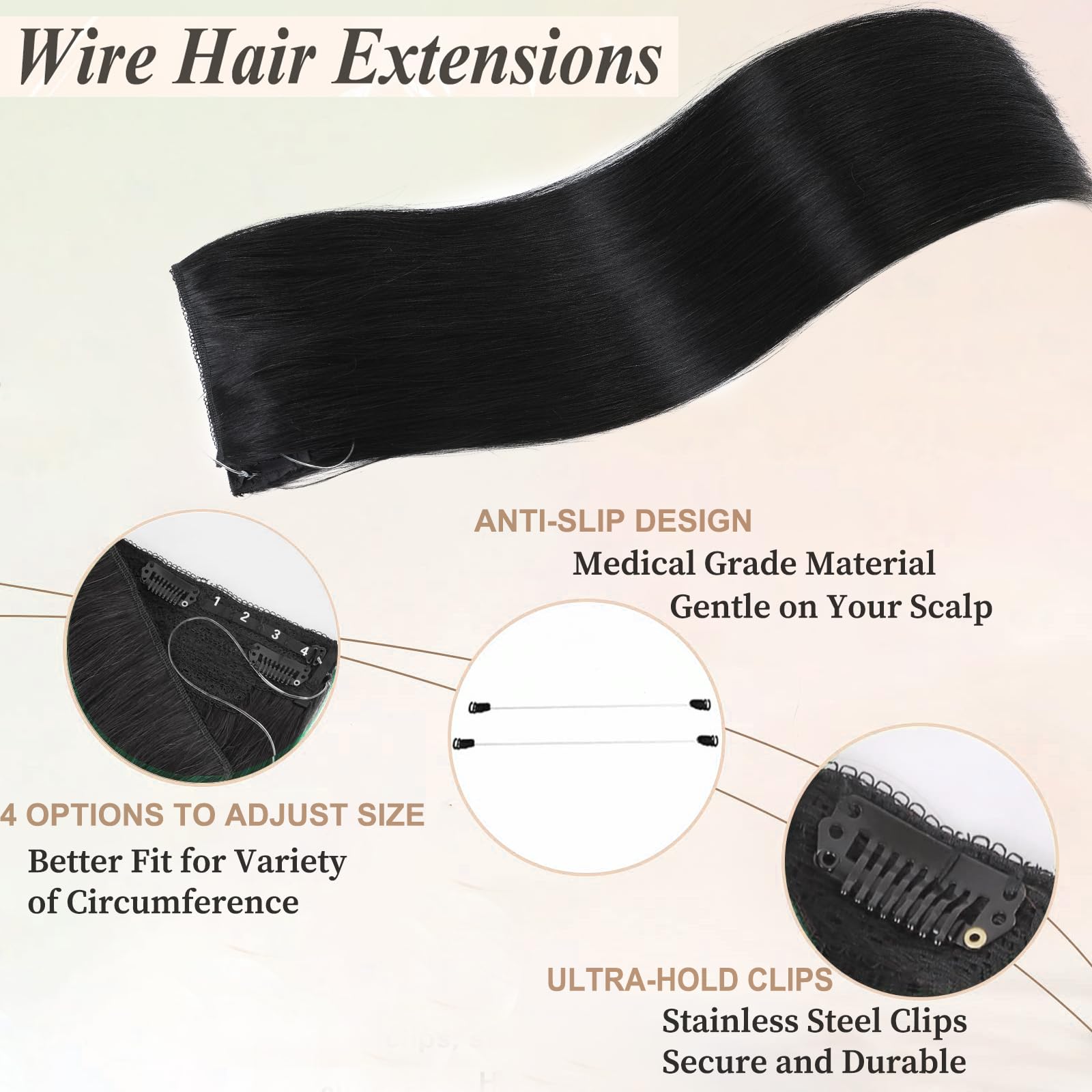 12 Inch Real Human Hair Halo Extensions with Invisible Wire Amazon.com : HOTBANANA Wire Hair Extensions, 12 inch 70g  main image 2