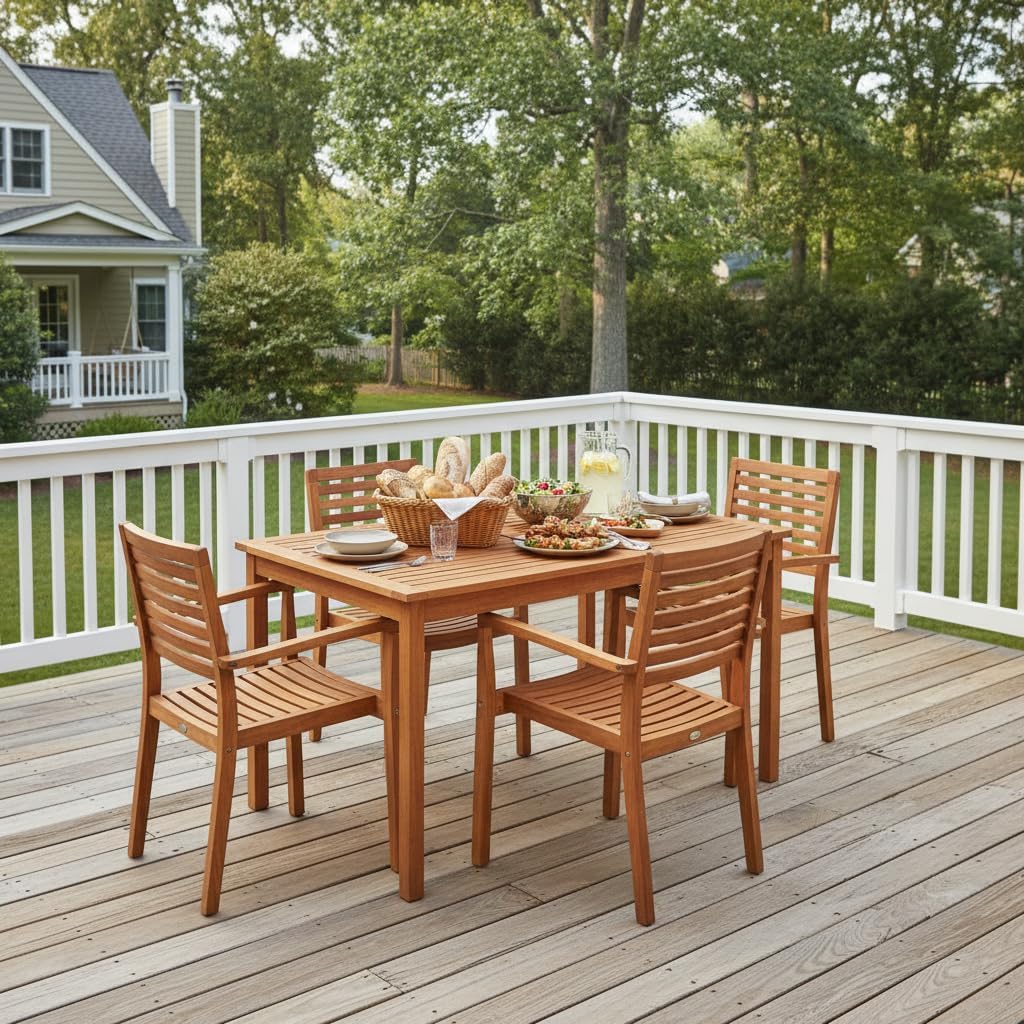 Tangkula 48 Inches Wood Outdoor Dining Table for 4-6 People, Rectangular Patio Table with Slatted Tabletop, Outside Dining Furniture for Lawn, Garden and Backyard