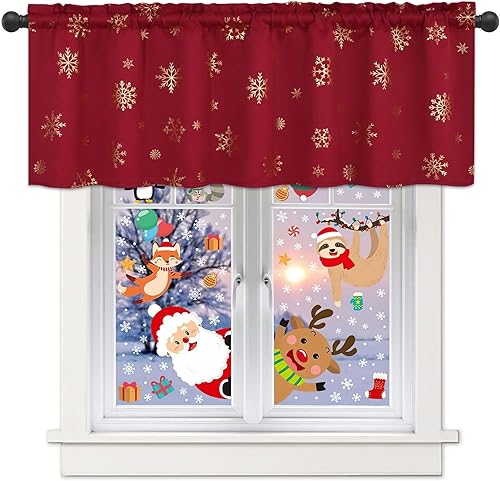 Miniatura 10 de Cortinas de Navidad con estampado de copos de nieve, cortinas opacas con aislamiento térmico para sala de estar y dormitorio, cortinas de ventana