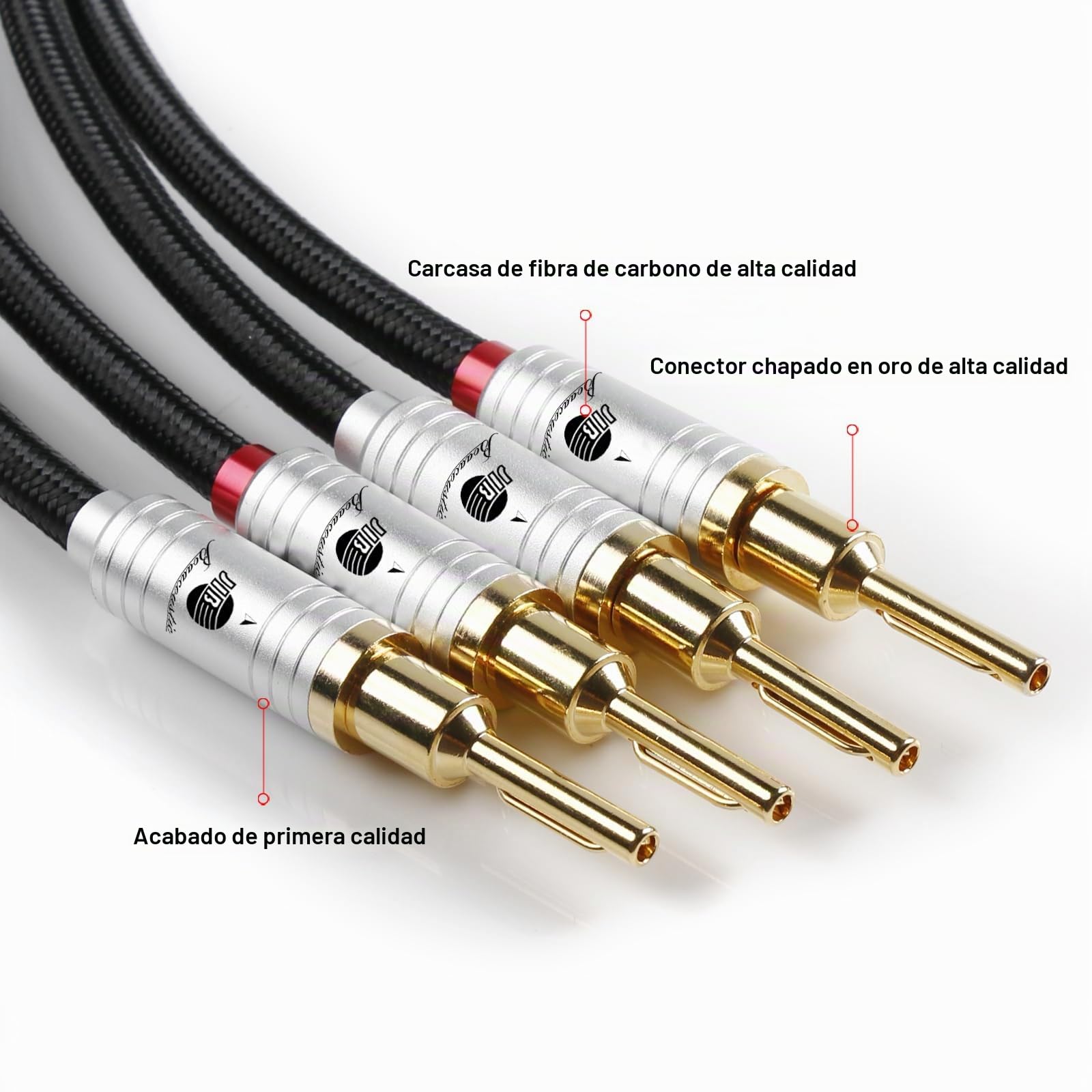 BOAACOUSTIC JIB Serie HI-FI BiWire Jumpers, Cable jumper para altavoz, Cobre de alta pureza Banana a Spade Cable de puente para altavoz - 4 cables/set