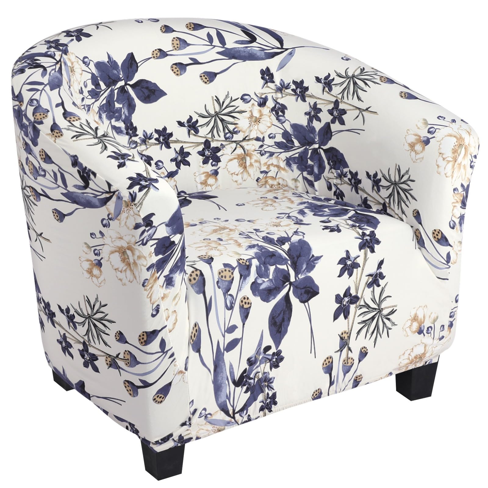 SearchI Club Chair Slipcover Stretch Barrel Chair Covers Printed Tub Chair Slipcovers Soft Spandex Armchair Sofa Cover Removable Couch Furniture Protector for Living Room (Blue Flowers)