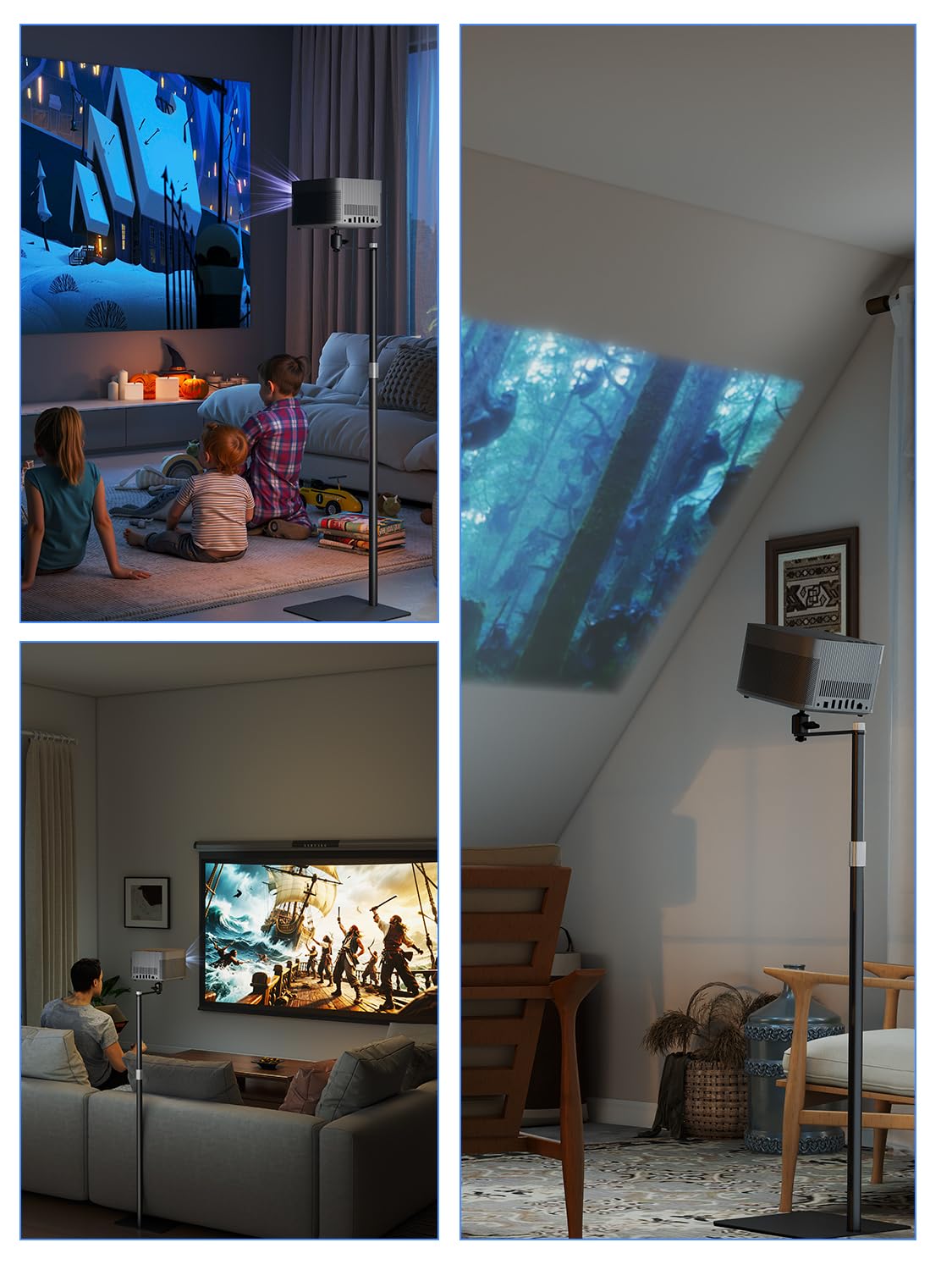 suptek Support au Sol pour vidéoprojecteur Discret derrière canapé, Rotatif 360°, Hauteur réglable, Support de Projecteur Universel pour Bureau et vlog, Grosse rotule améliorée, Noir, PR007FPB