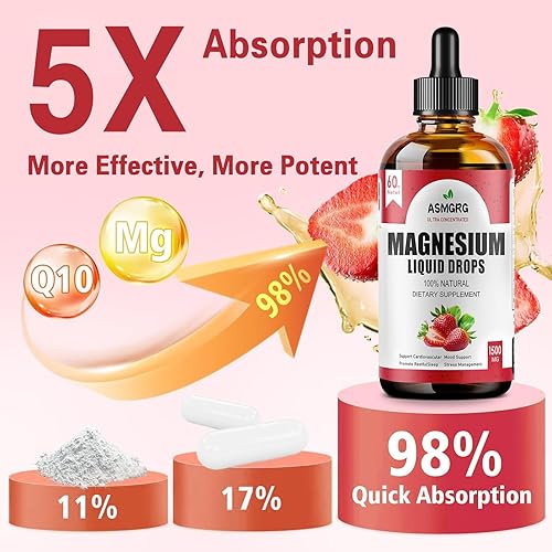 Miniatura 4 de Gotas líquidas de magnesio, líquido de glicinato de magnesio con vitaminas D y B6-1500 mg fórmula a base de plantas, vegano, sin OMG, para