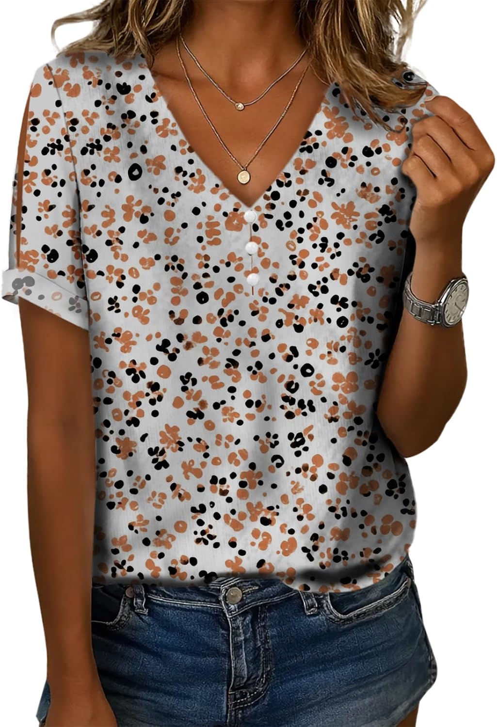 Shirts for Women V Neck Button Down Casual Oversized...
