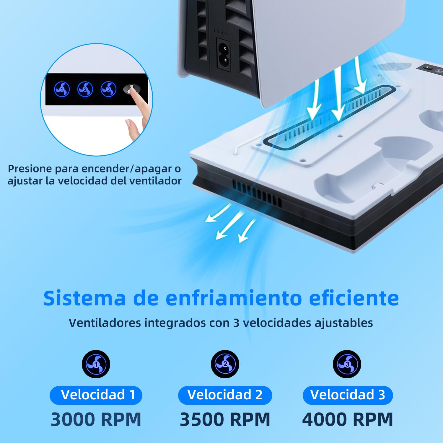 Mcbazel Vertical Soporte de Enfriamiento para PS5/Slim/Pro, Estación de Carga con Ventilador, Controlador Carga Rápida Indicadores/Puerto USB para PlayStation 5