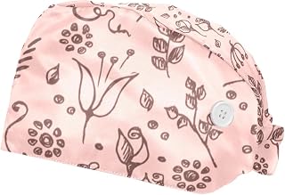 Pink Flower 2 Pieces Unisex Working Caps with Buttons Adjustable Bouffant Hats Tie Back Caps
