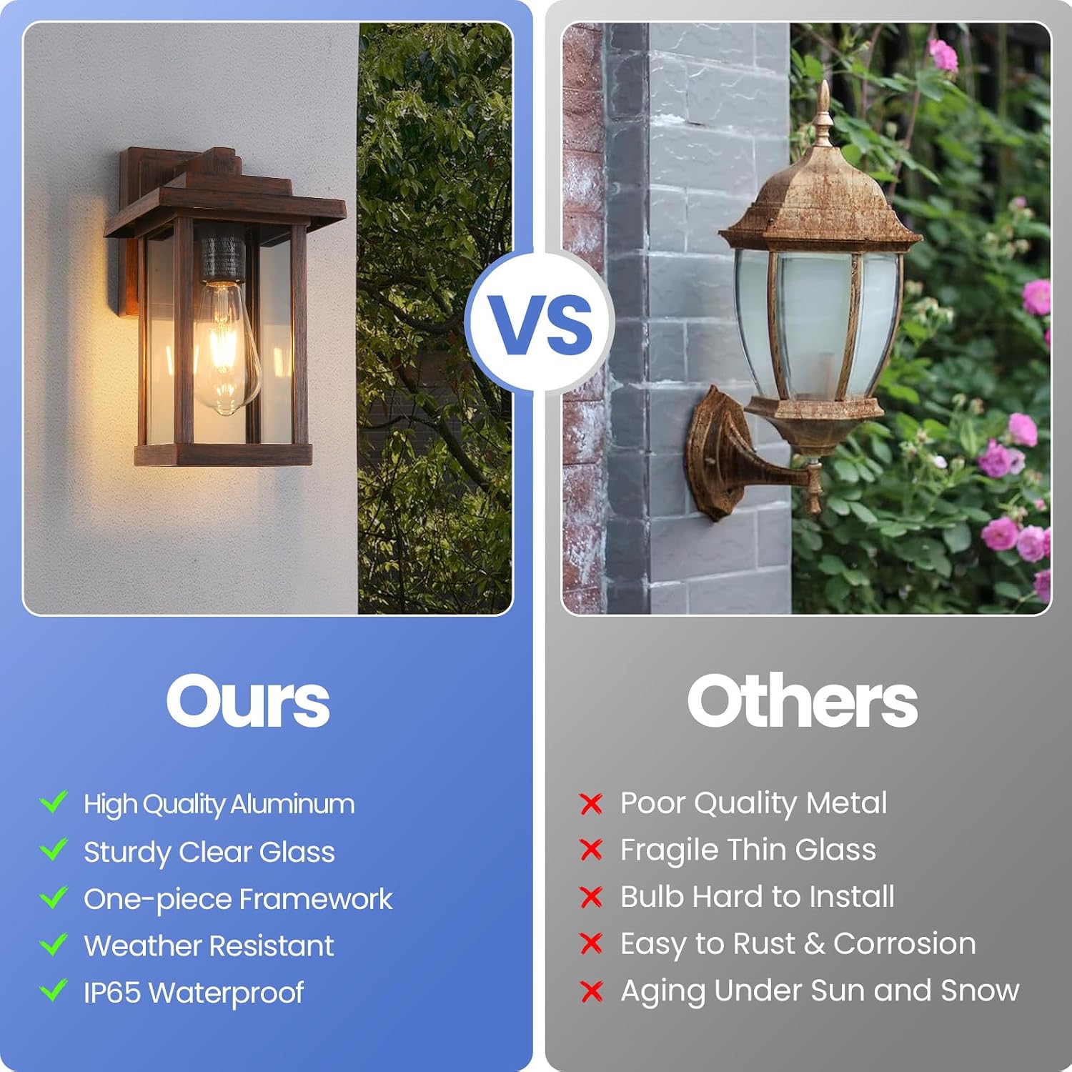 Outdoor Wall Sconce, Outside Porch Light Fixtures, Anti-Rust Exterior Wall Lights in Brown Finish with Clear Glass for Garage Doorway Entryway, 2 Pack