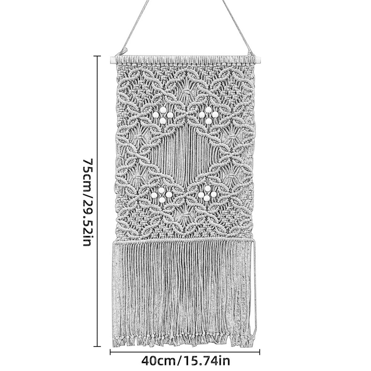 Wandbehang Tapisserie mit Blumenmuster Handgewebte Baumwolle Dekor mit Holzperlen & Quasten Boho Stil für Wohnzimmer Schlafzimmer
