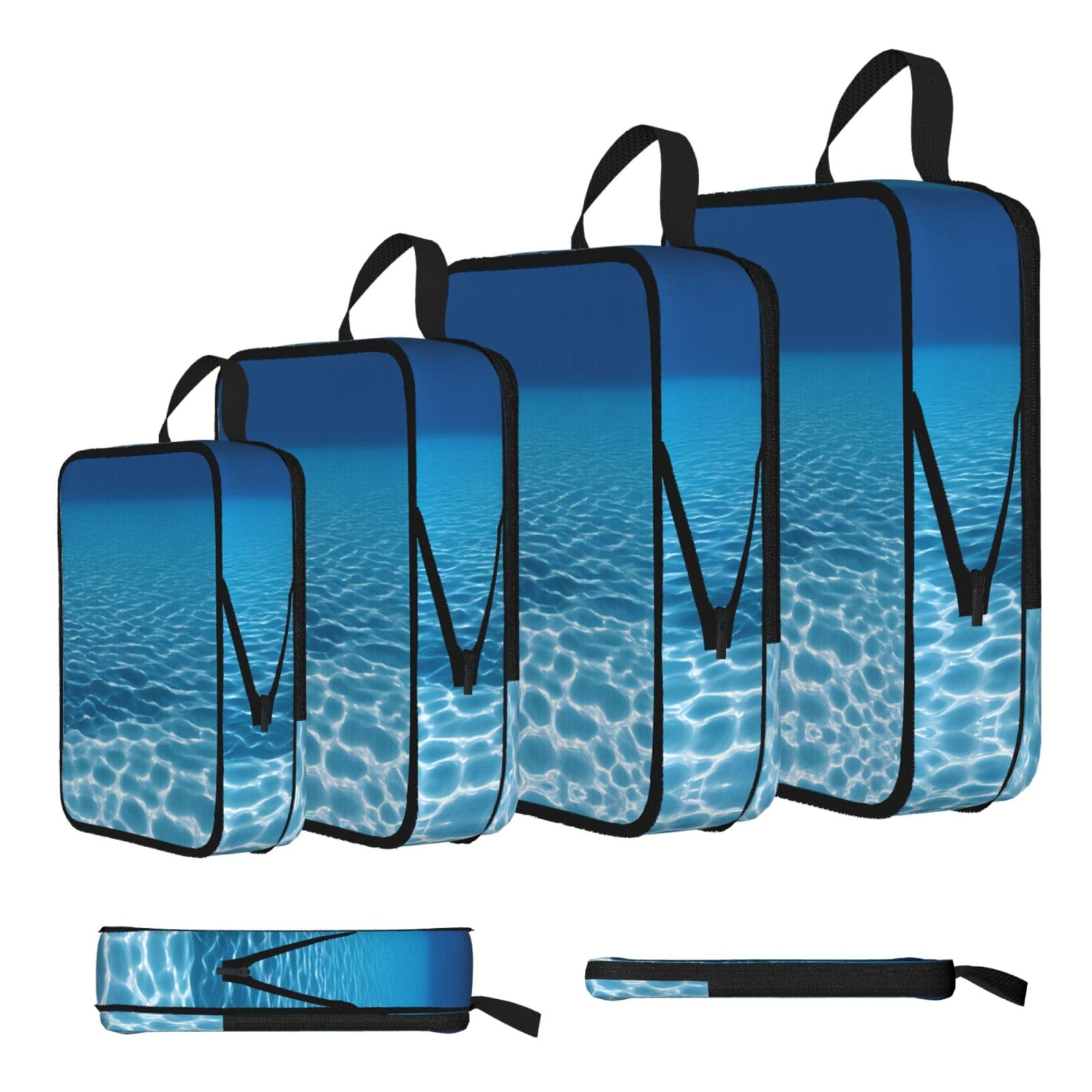 Ezdlowvba Black Tranquil Underwater Scenery Print Compression Packing Cubes 4-Piece Set With Multi- Compartment Travel Bag, Waterproof Suitcase Organiser Bags