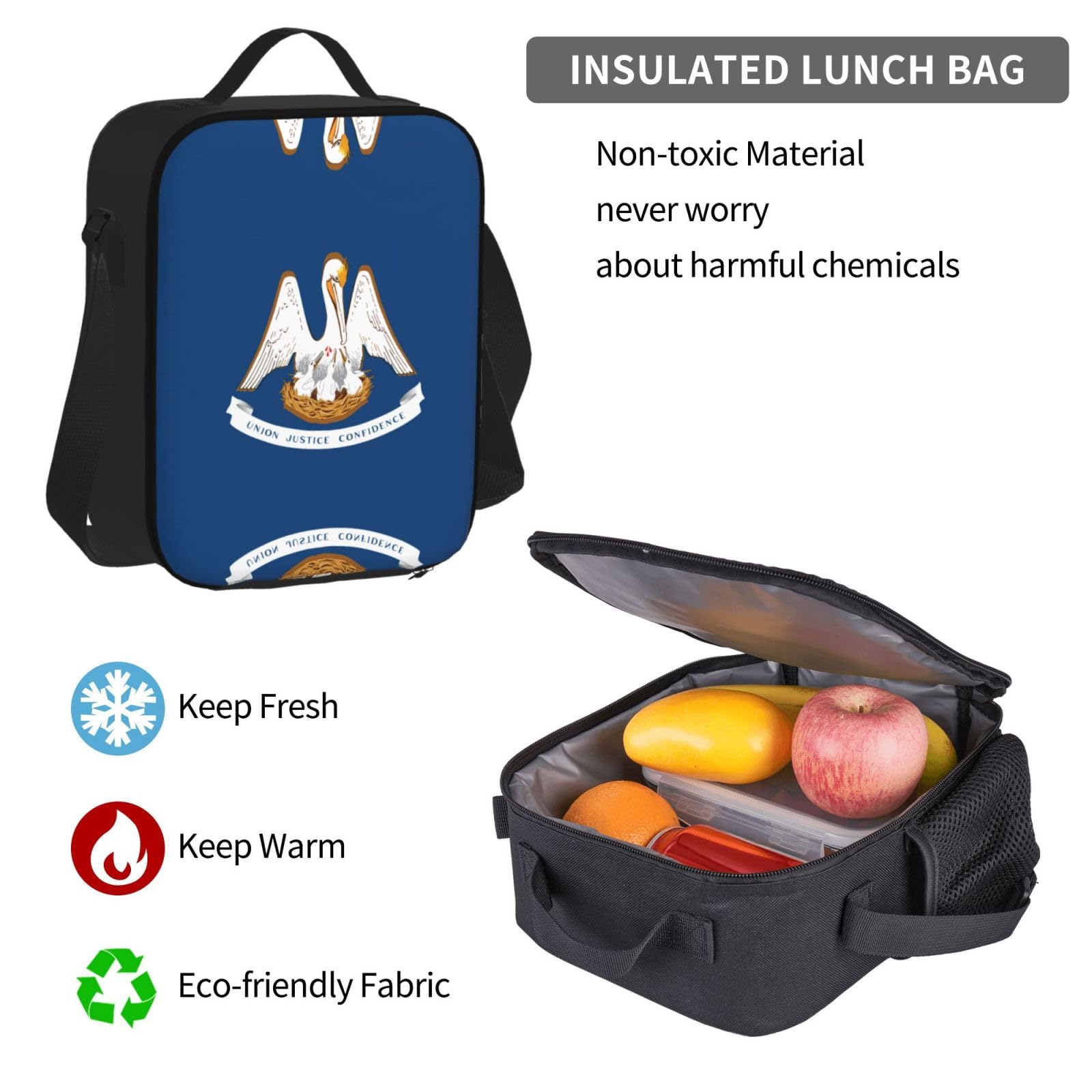 Flaga stanu Luizjana plecak dziecko chłopcy dziewczęta pudełko na lunch szkoła torba zestaw uczniów szkoły student prezent, Czarny, One Size, Bagaż