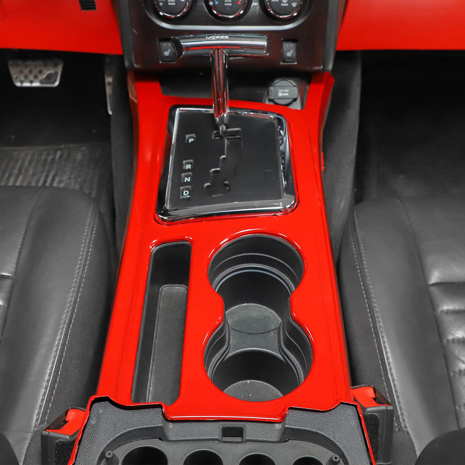 Red Gear Shift & Cup Holder Trim Cover Set For 2009-2014 Dodge Challenger Interior