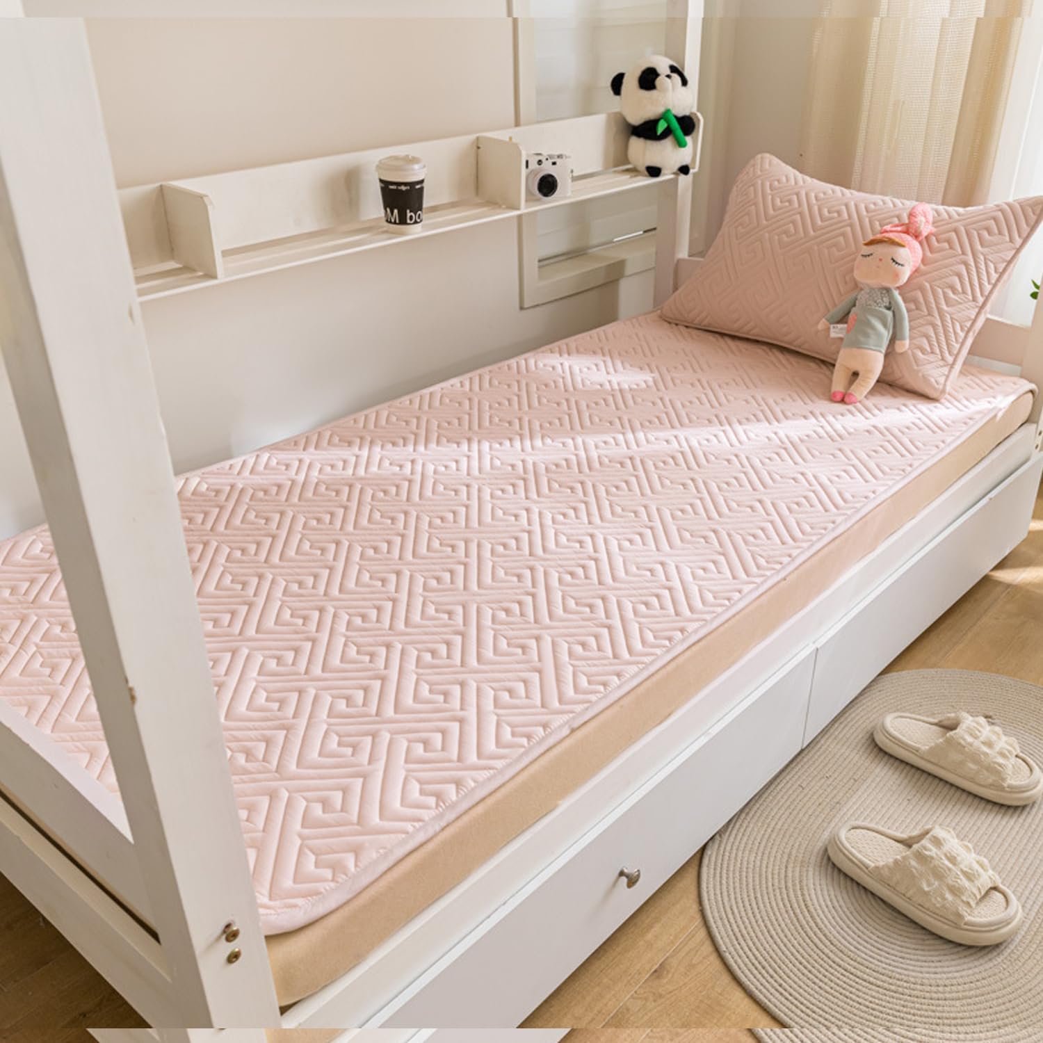 Twin Size Mattress Protector with 4 Elastic Band Thin Student Dormitory Mattress Cover Dustproof Anti-Slip Mattress Pad Topper Soft Cooling Bedcover Quilted Mattress,C/2,100x200cm