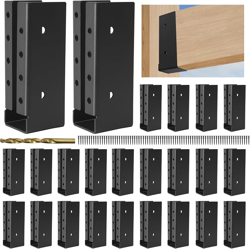 24-Pack 2x6 Joist Hangers Concealed Flange Rafter Tie for Wood | Carbon steel rust proof black coat, 288 screws drill included, pergola patio shed porch cabin, mounting assembly kit