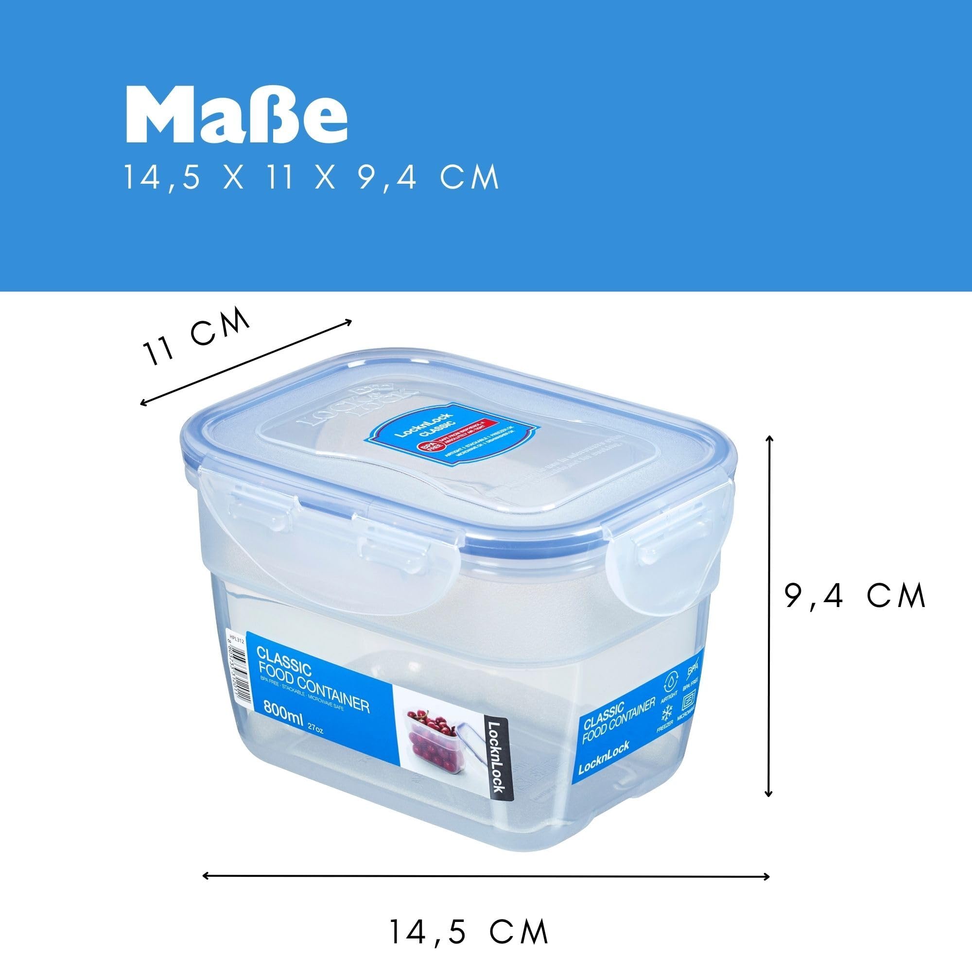 LocknLock Zestaw 12 pojemników na żywność HPL312 – pojemniki na żywność 800 ml – wymiary (dł. x szer. x wys.): 145 x 110 x 94 mm – odpowiednie puszki do zamrażania i kuchenki mikrofalowej – Lock and