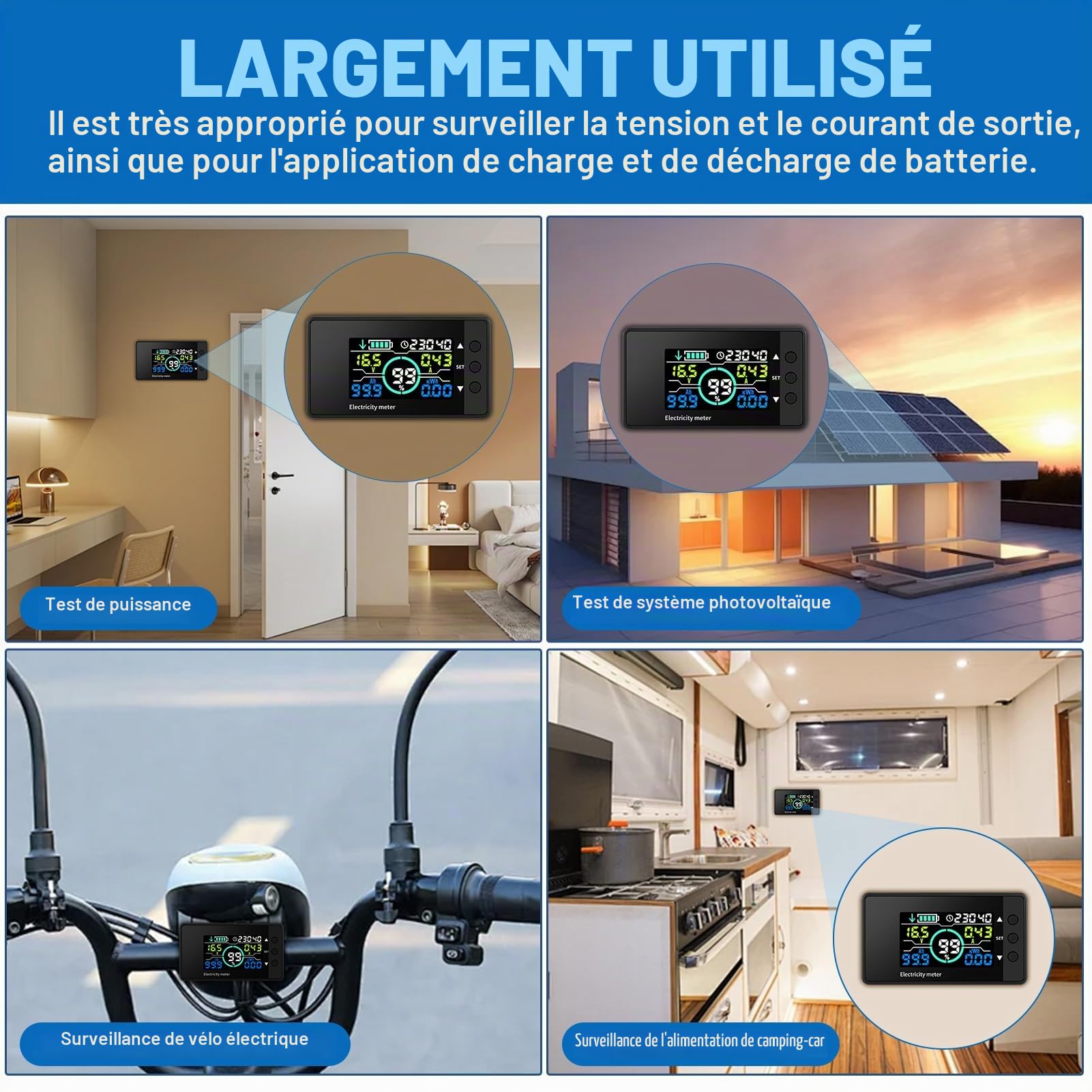 DEWIN Moniteur de Batterie 12V LCD, Gestionnaire de Capacité pour Lithium-Ion Ni DC 7.5V-100V 0-100A