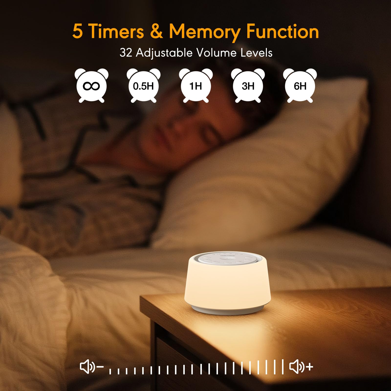 Macchina per il rumore bianco con luce notturna, 30 suoni lenitivi portatile per neonati e adulti, luce notturna a 10 colori, 5 opzioni di timer, funzione di memoria, compatta per viaggi