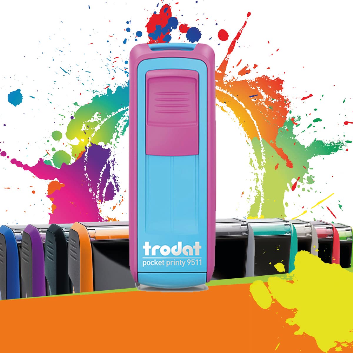 Trodat Pocket Printy 9511 | Professional Personalised Ink Pad 3 Lines | Print 38 x 14 mm Free (Fuschia and Turquoise)