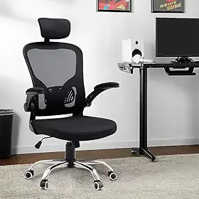 Cadeira de escritório ergonômica com estofado de mesh (Preto profundo)